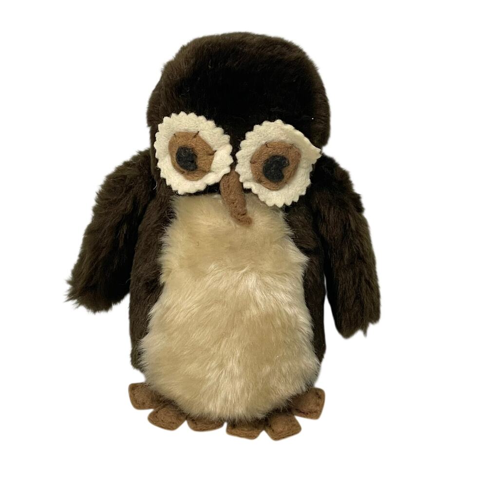 Vintage Healy Toys Plush Owl 6" Handmade in England Hastings Sussex 70s